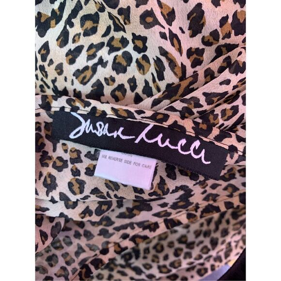 Susan Lucci Women's Tan Animal Print Semi Sheer Long Sleeve Tunic Blouse Large - Picture 5 of 6